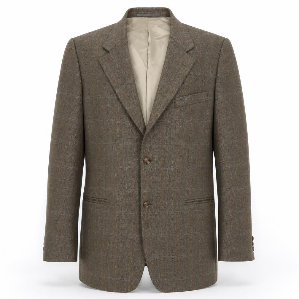 Front view of Wellington Men's Brown Check Blazer L Classic Style