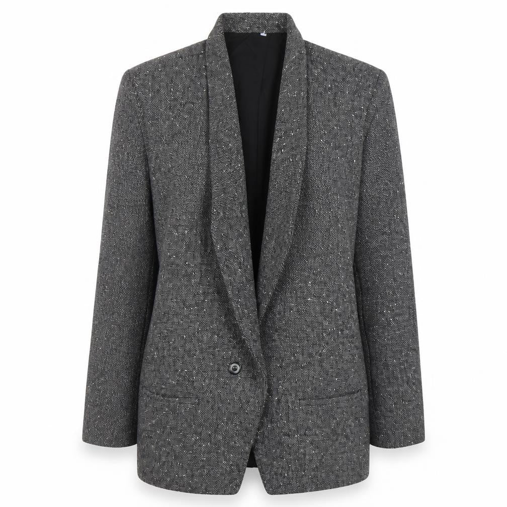 Front view of Michelle Stuart Women's Black Flecked Blazer, size 8