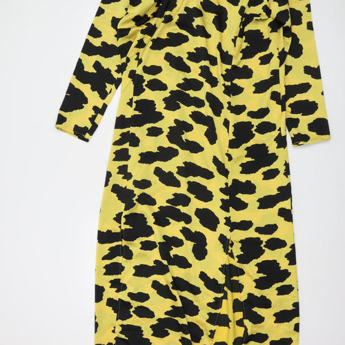 ASOS Women’s Long Yellow Animal Print Shift Dress, Size 14