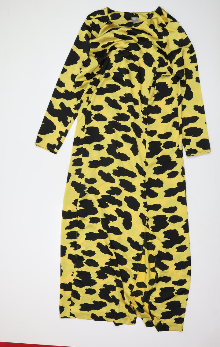 ASOS Women’s Long Yellow Animal Print Shift Dress, Size 14