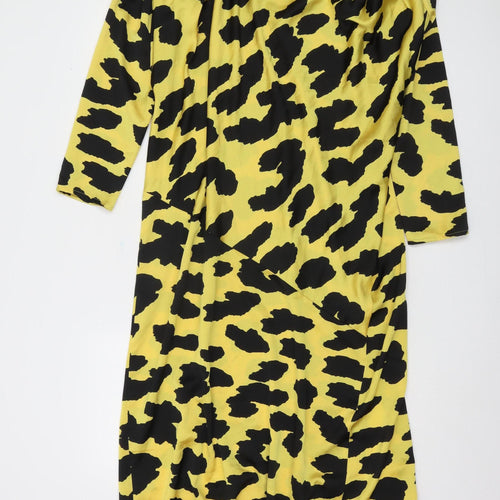 ASOS Women’s Long Yellow Animal Print Shift Dress, Size 14