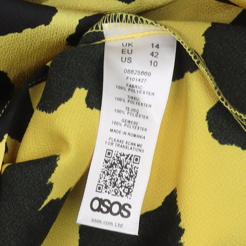 ASOS Women’s Long Yellow Animal Print Shift Dress, Size 14