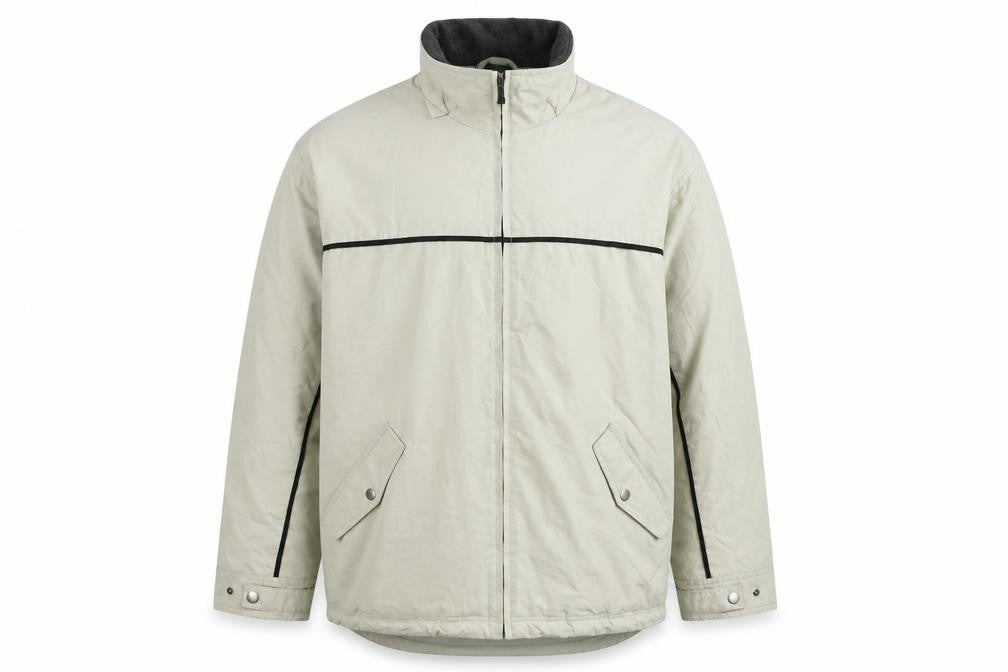 Front view of Mudie Men's Beige XL Basic Jacket with Full Zip