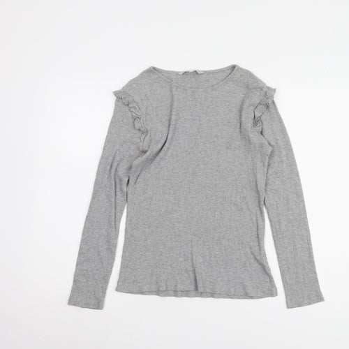 Red Herring Grey Long Sleeve Ruffle T-Shirt - Size 14
