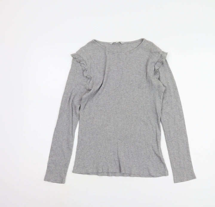 Red Herring Grey Long Sleeve Ruffle T-Shirt - Size 14