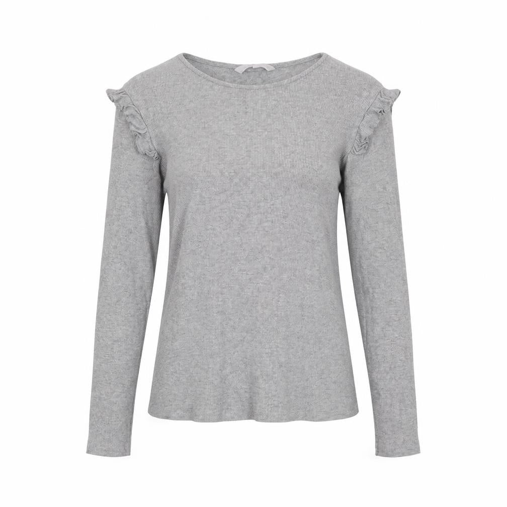 Front view of Red Herring Grey Long Sleeve Ruffle T-Shirt -, size 14
