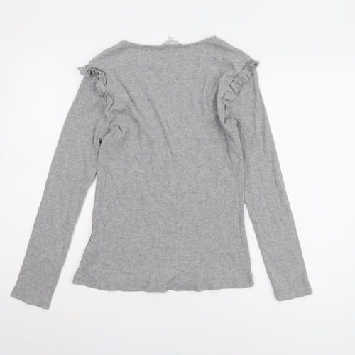 Red Herring Grey Long Sleeve Ruffle T-Shirt - Size 14