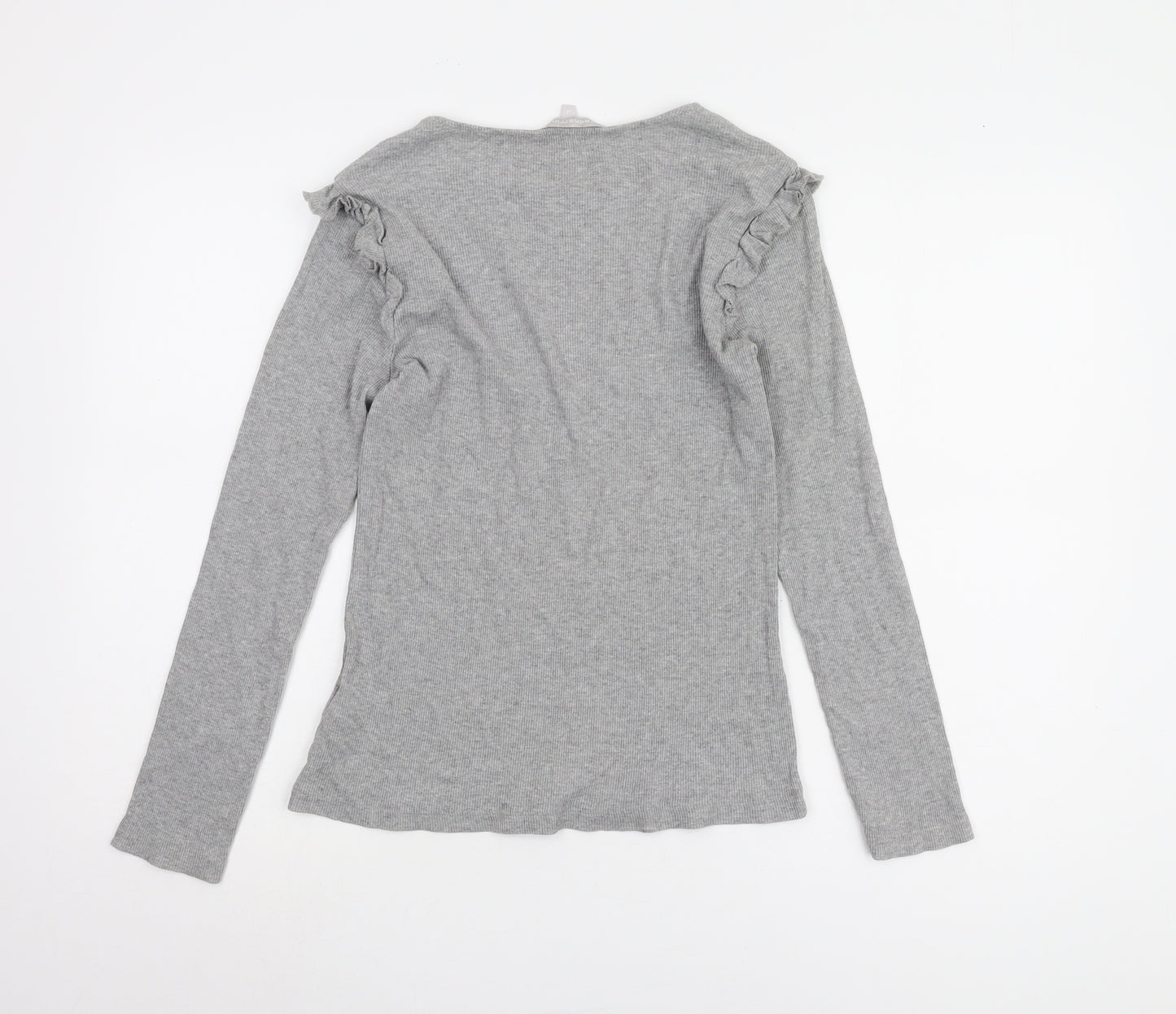 Red Herring Grey Long Sleeve Ruffle T-Shirt - Size 14