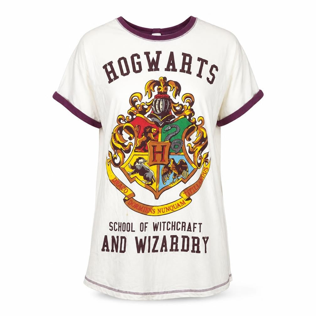Front view of Pyjamas.com Women's White Hogwarts Nightshirt 14-16