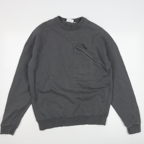 Fila Men's Grey S Pullover Sweatshirt with Logo