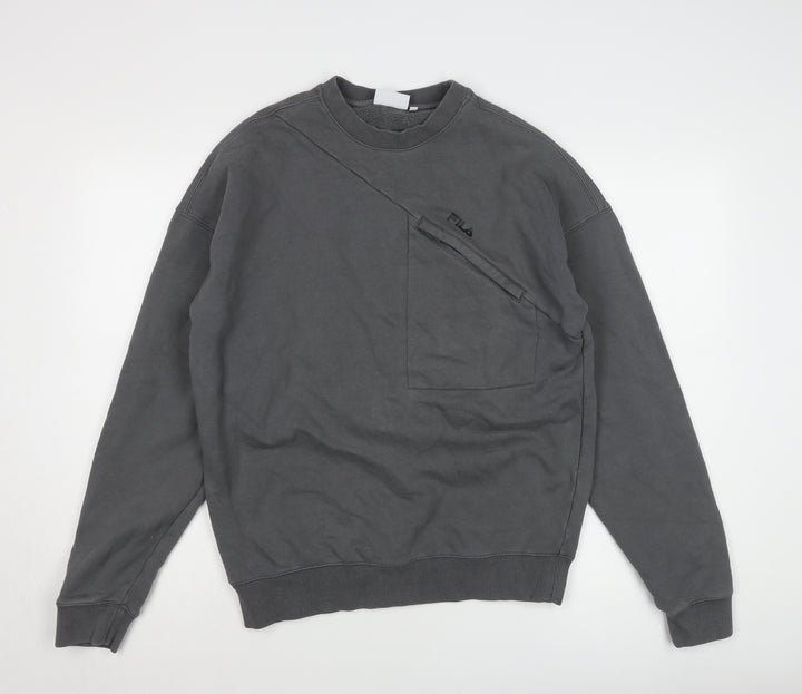 Fila Men's Grey S Pullover Sweatshirt with Logo