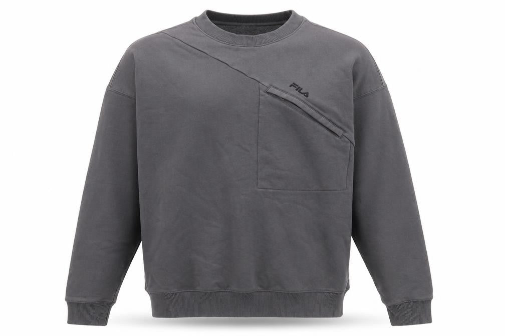Front view of Fila Men's Grey S Pullover Sweatshirt with Logo