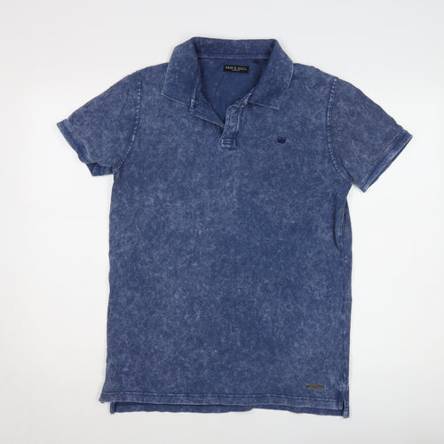 Brave Soul Men's Blue Acid Wash Polo Shirt M