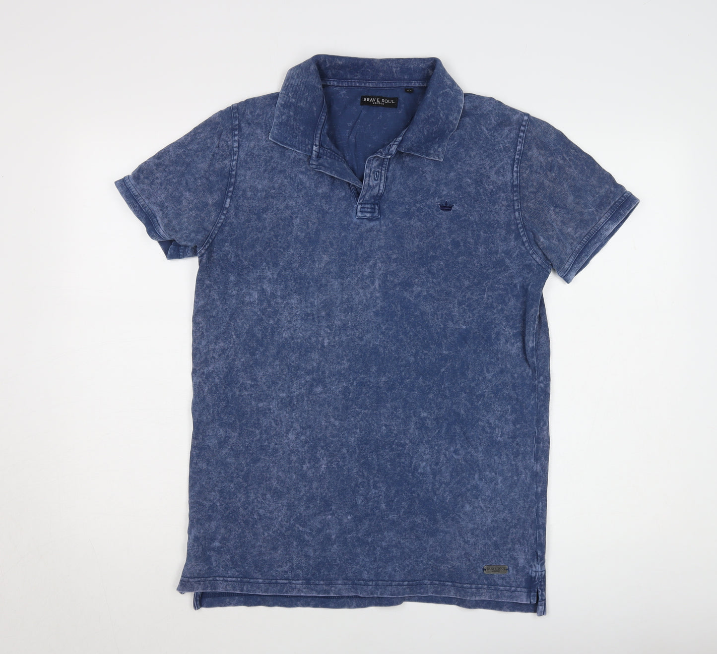 Brave Soul Men's Blue Acid Wash Polo Shirt M
