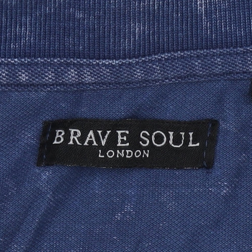 Brave Soul Men's Blue Acid Wash Polo Shirt M
