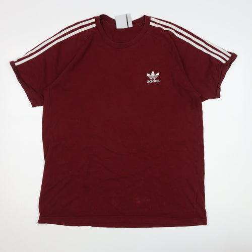 Adidas Men's Red XL Crew Neck T-Shirt, Logo Accents, Cotton