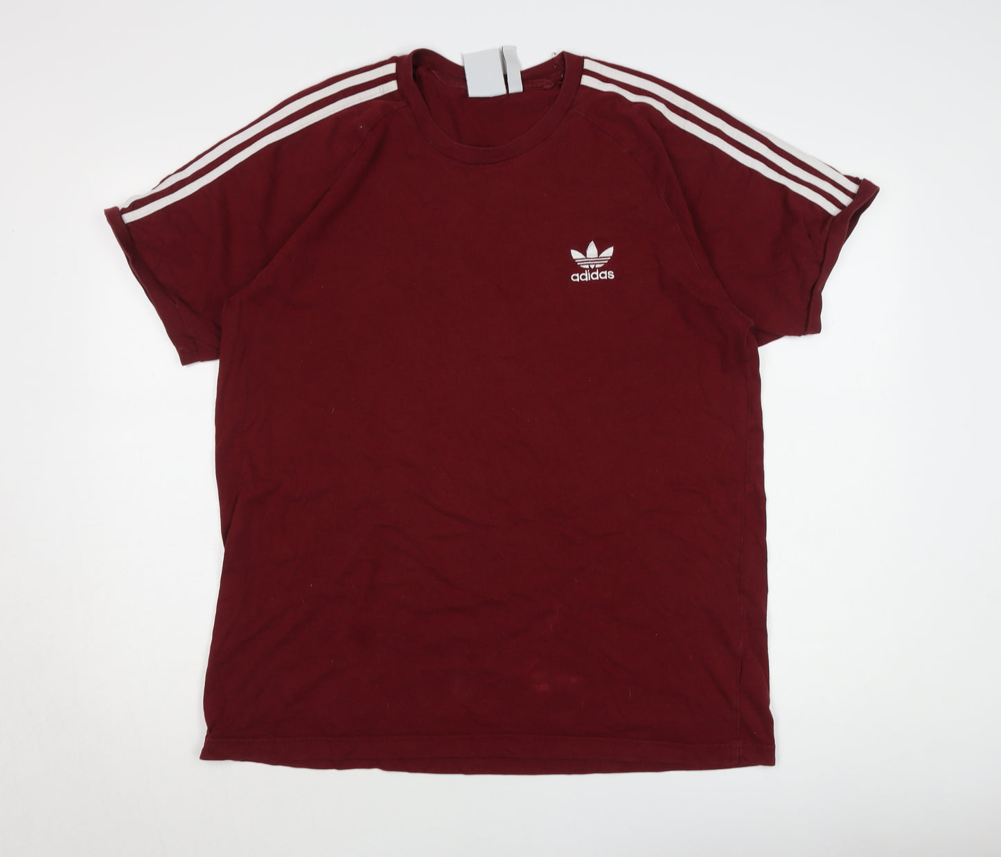 Adidas Men's Red XL Crew Neck T-Shirt, Logo Accents, Cotton