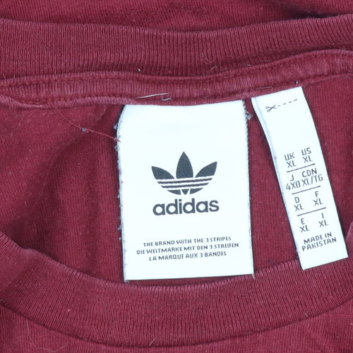Adidas Men's Red XL Crew Neck T-Shirt, Logo Accents, Cotton