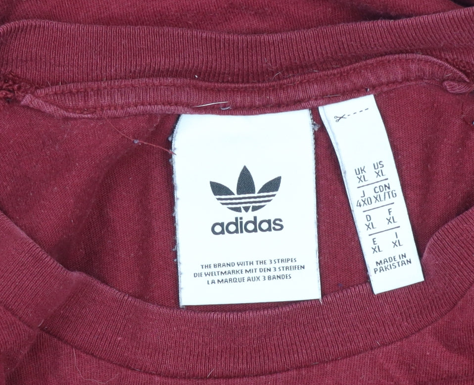 Adidas Men's Red XL Crew Neck T-Shirt, Logo Accents, Cotton