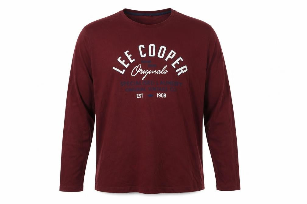 Front view of Lee Cooper Men's Red 2XL Long Sleeve T-Shirt