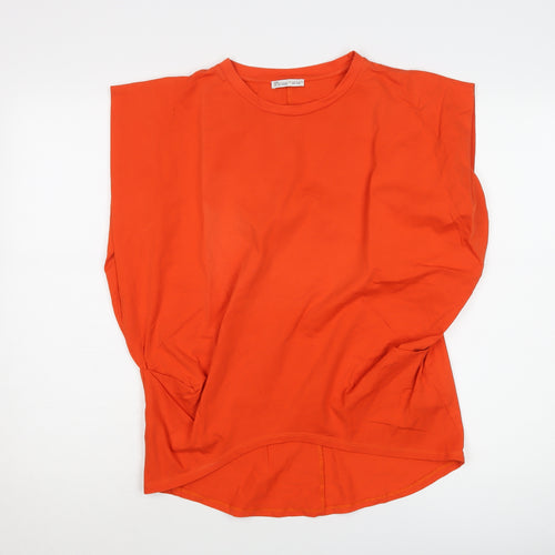 Zara Women's Orange T-Shirt Size S Casual Crew Neck