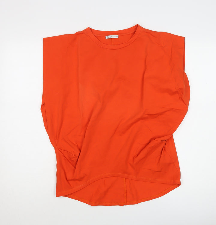 Zara Women's Orange T-Shirt Size S Casual Crew Neck
