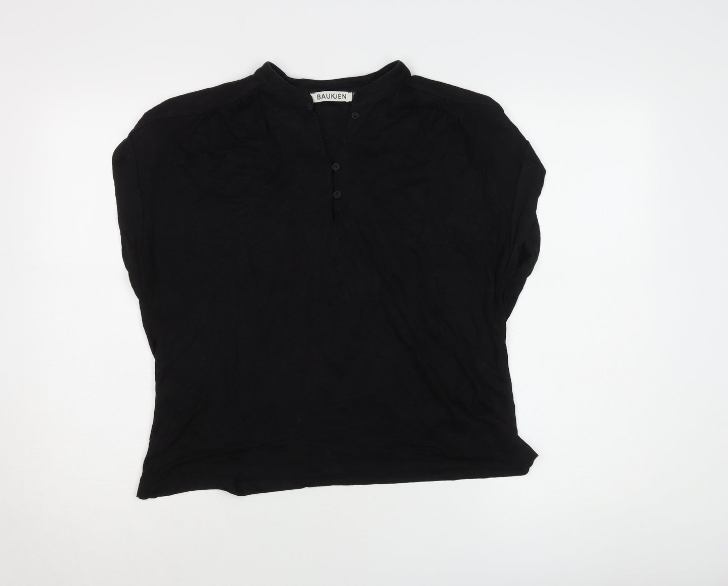 Baukjen Women's Black Linen Blouse, Size 12, Collared, Casual