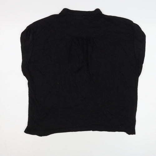Baukjen Women's Black Linen Blouse, Size 12, Collared, Casual