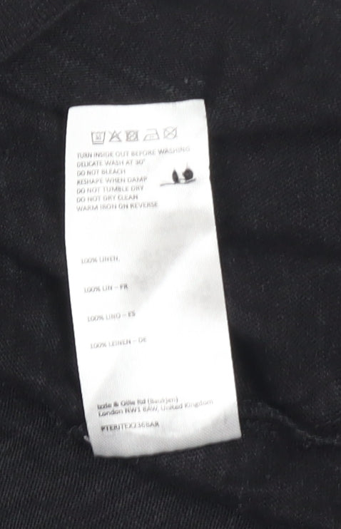 Baukjen Women's Black Linen Blouse, Size 12, Collared, Casual