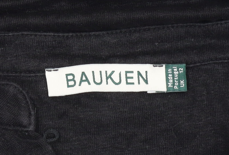 Baukjen Women's Black Linen Blouse, Size 12, Collared, Casual