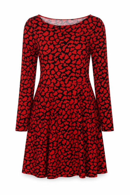 Front view of Boden Red Animal Print Dress, size 12, Women's, Jersey