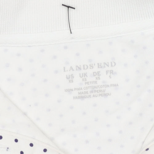 Lands' End Women's Polka Dot White Polo XS Petites