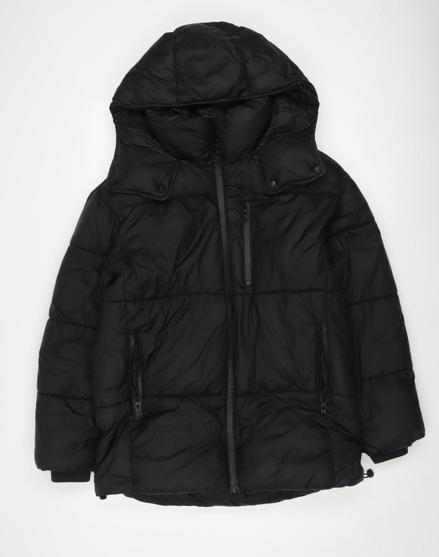 Zara Women's Black XS Puffer Jacket, Winter Hooded
