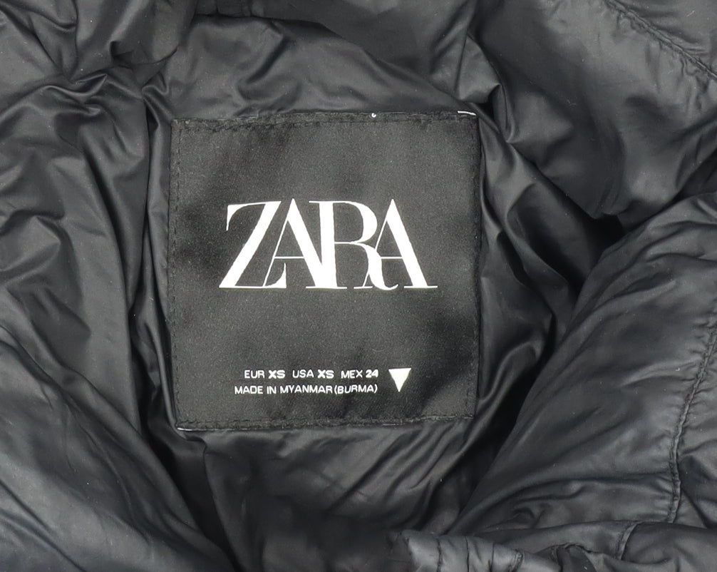 Zara Women's Black XS Puffer Jacket, Winter Hooded