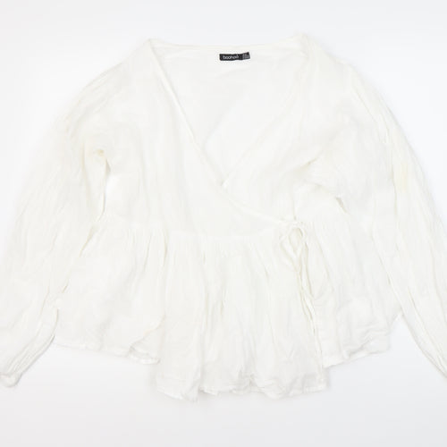 Boohoo Women's White Wrap Blouse UK 14