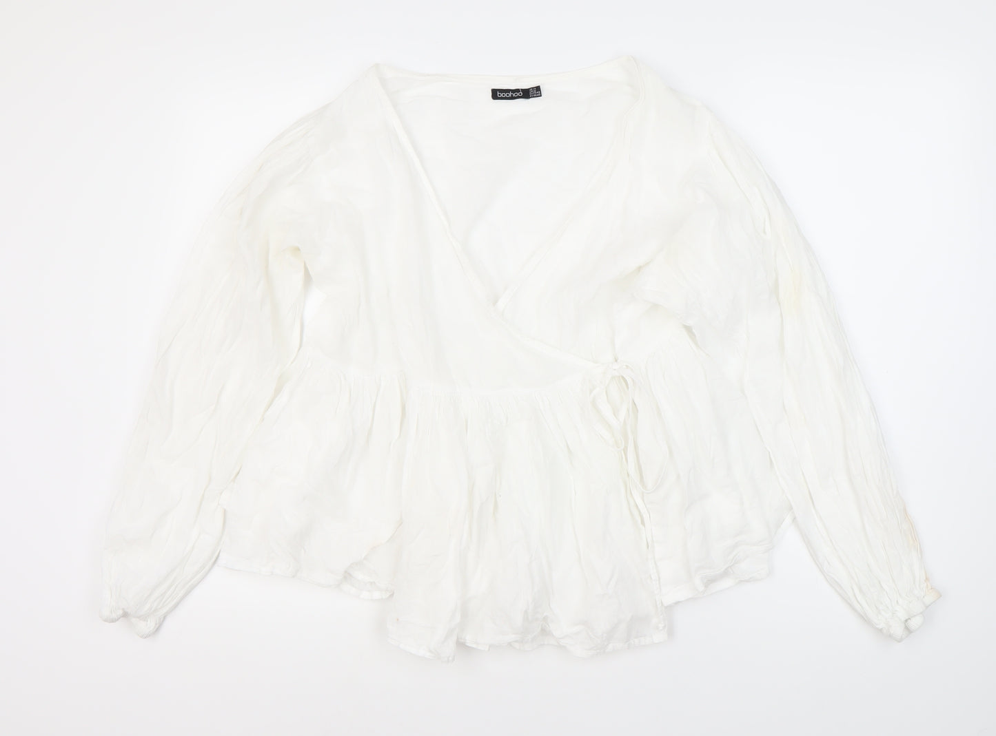 Boohoo Women's White Wrap Blouse UK 14
