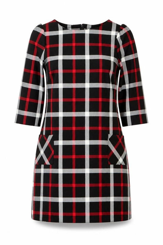 Front view of Dorothy Perkins Women's Black Plaid Shift Dress, size 12