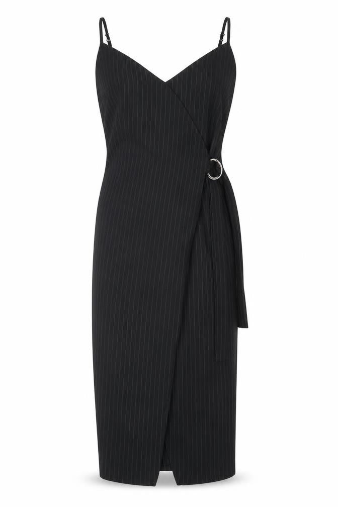Front view of RESERVED Women's Black Striped Sleeveless Dress, size 6