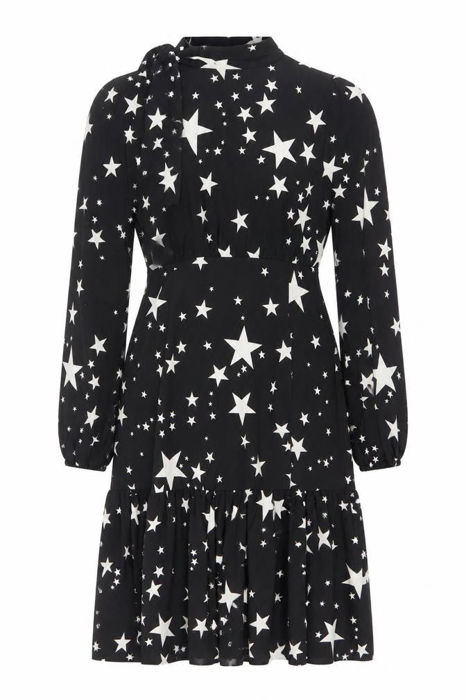 Boohoo Women's Black Star Dress Size 14 Long Sleeve