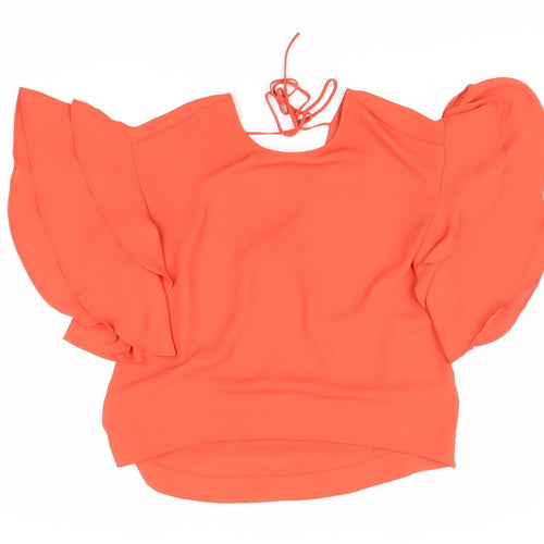 Marks and Spencer Women Orange V-Neck Flutter Sleeve Top