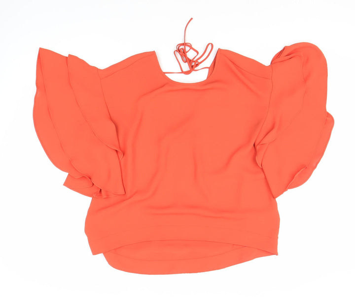 Marks and Spencer Women Orange V-Neck Flutter Sleeve Top