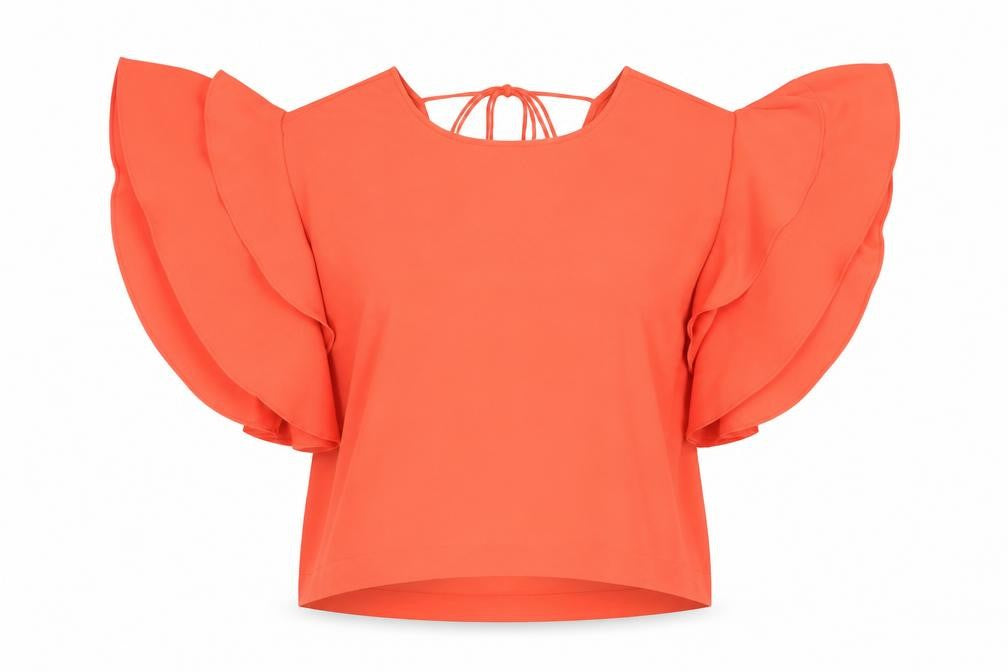 Front view of Marks & Spencer Women Orange V-Neck Flutter Sleeve Top