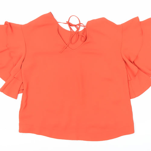 Marks and Spencer Women Orange V-Neck Flutter Sleeve Top
