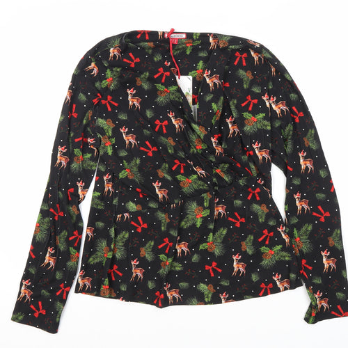 Joe Browns Women's Black Wrap Long Sleeve Christmas Top