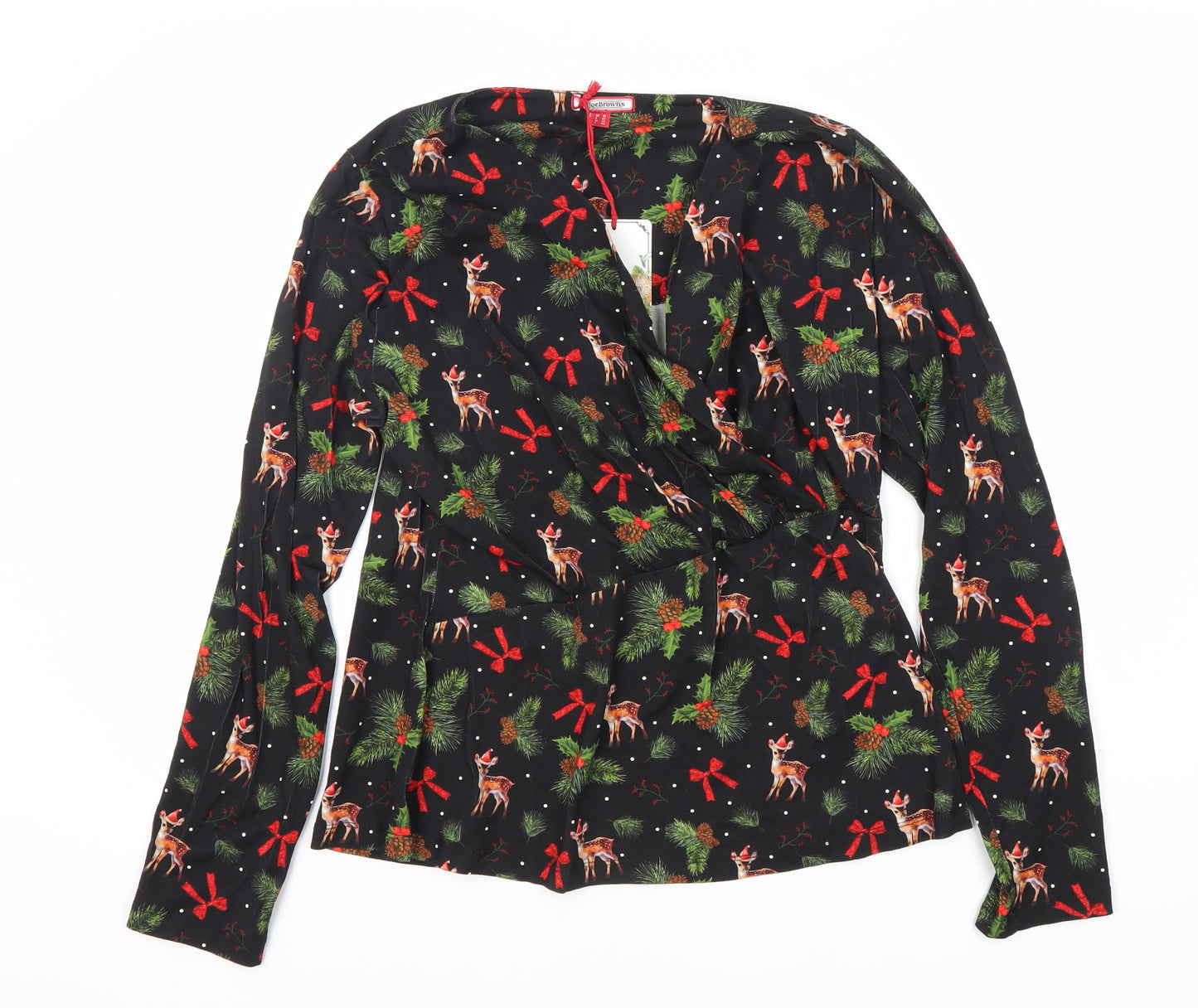 Joe Browns Women's Black Wrap Long Sleeve Christmas Top