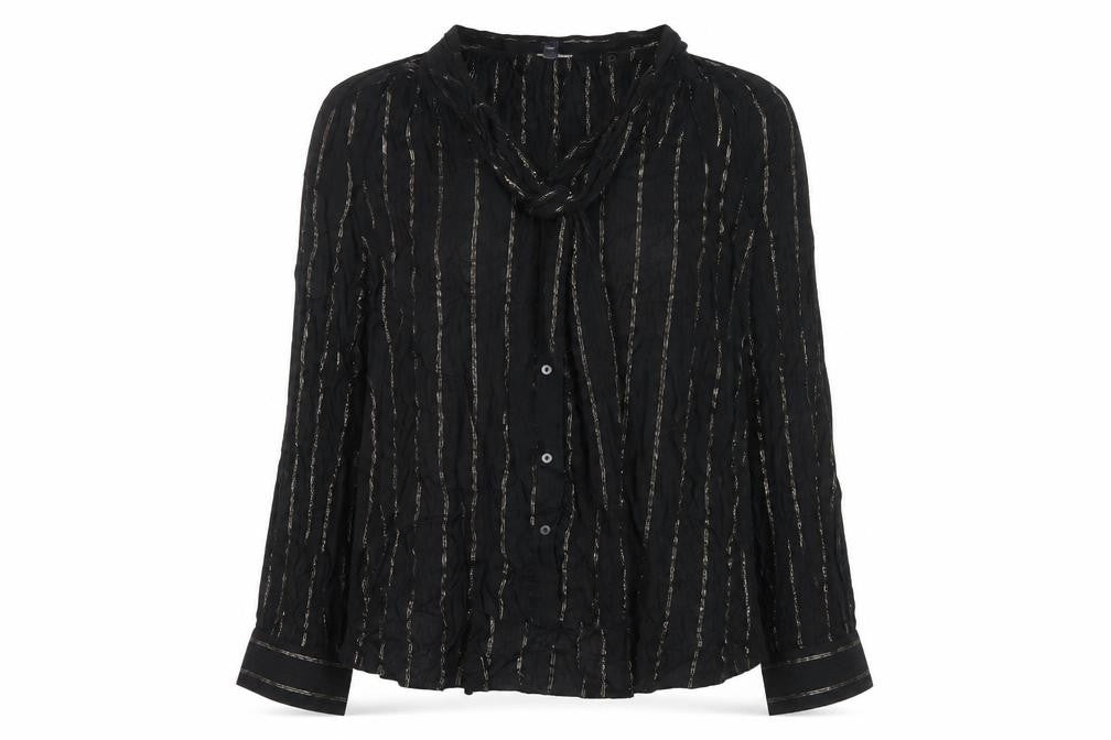 Front view of Universal Thread Women's Black Striped Blouse L
