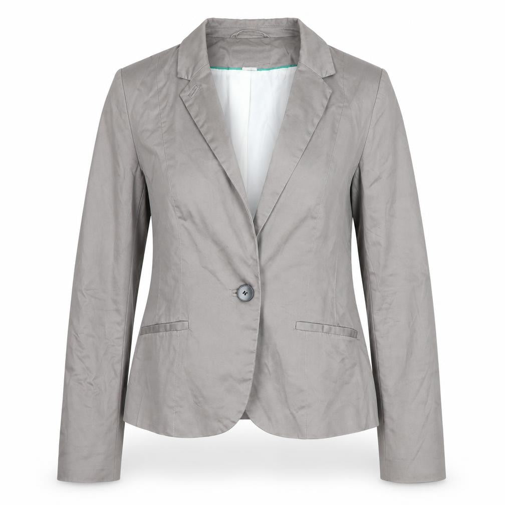 Front view of H&M Women's Grey Blazer, Single-Breasted, size 12