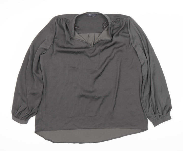 Marks & Spencer Grey Women's Blouse, Size 14 Long Sleeve