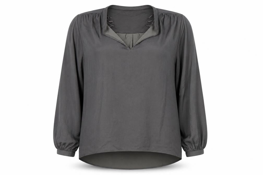 Front view of Marks & Spencer Grey Women's Blouse, size 14, Long Sleeve