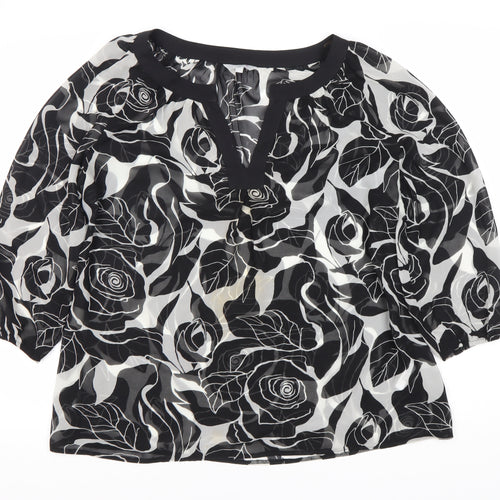 Per Una Women's Black Floral Tunic Blouse Size 12
